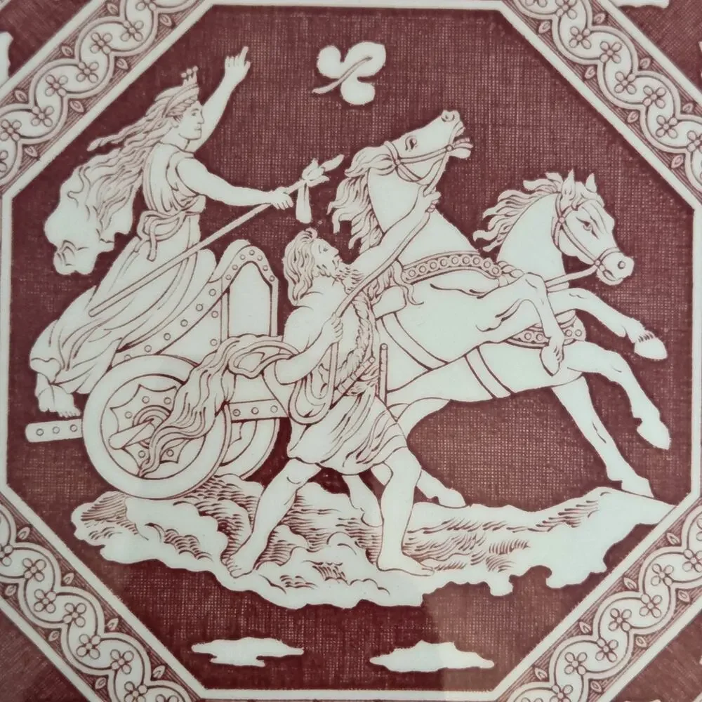 Spode Archive Sutherland Collection Greek Motif Red Octagonal Plate Chariot 9.5